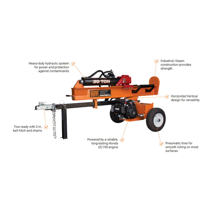Brave 30-Ton  Log Splitter with Honda GC190