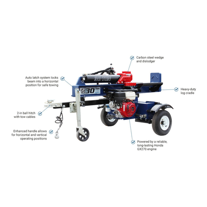 Iron & Oak 30-Ton Log Splitter with Torsion Axle and Honda GX270