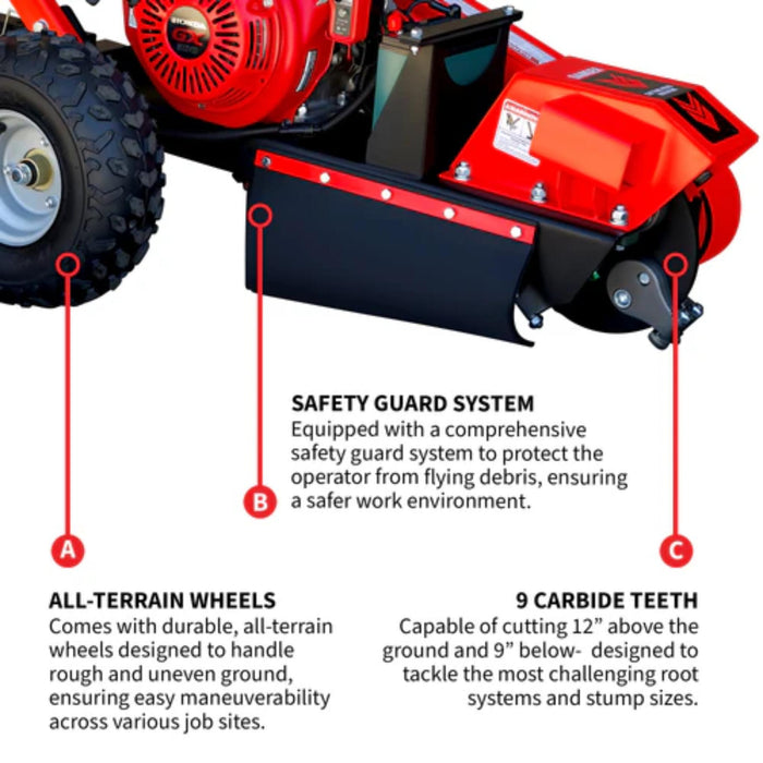 Tomahawk 13HP Honda GX390 Stump Grinder with 12" Blades